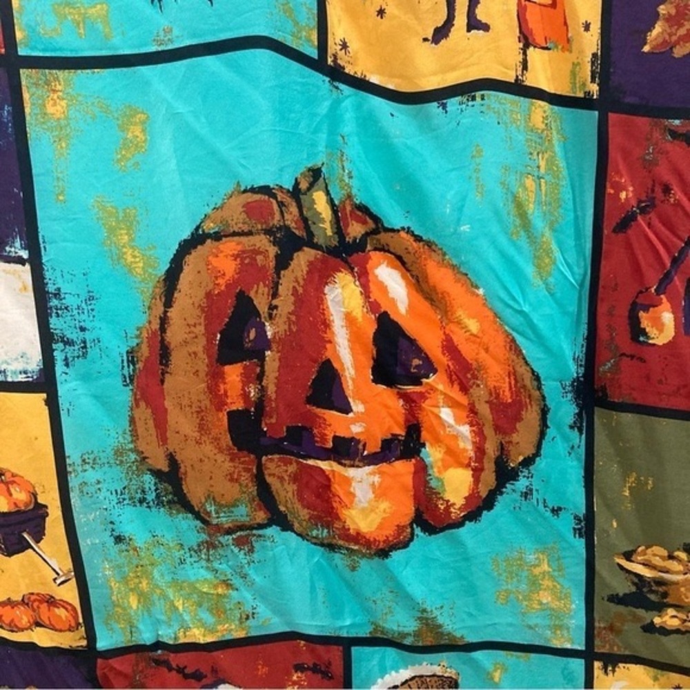 Halloween Patchwork Pumpkin Scarf - Turquoise, Orange, Purple - Picture 2 of 7